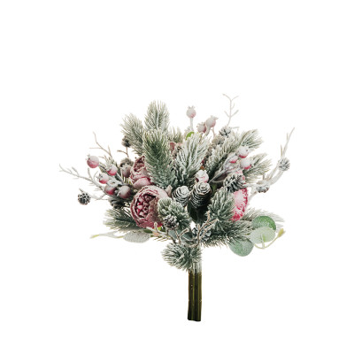 Peonie Rosse con Bacche e Pigne Innevate 36cm