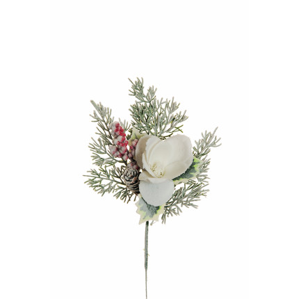 Magnolia Bianca con Bacche e Pigne Innevate 32cm Magnolia Bianca con Bacche e Pigne Innevate 32cm