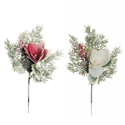 Magnolia con Bacche e Pigne Innevate 32cm
