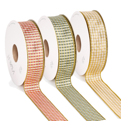 Nastro Tessuto Quadretti Oro