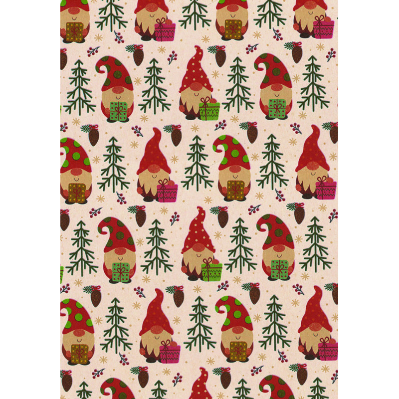 Bobina Carta Regalo Kraft Gnomi Natale
