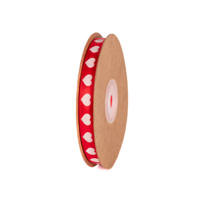 Nastro Doppio Raso Con Cuori Bianchi