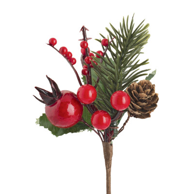 Pick Pino Con Melograno Bacche e Pigne 10cm