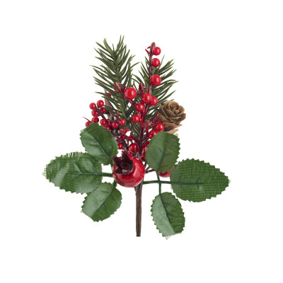 Pick Pino Con Melograno Bacche e Pigne 14cm