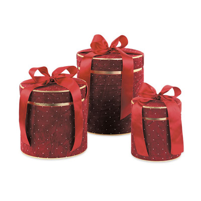 Scatola Tonda in Velluto Bordeaux con Strass