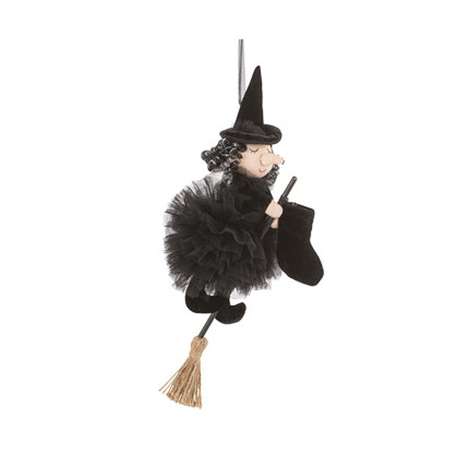 Befana Volante Pendente in Velluto Nero