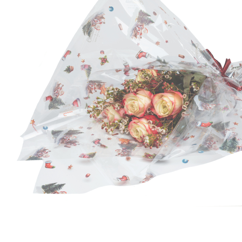 Fogli Carta Polipropilene Santa Sleigh per Mazzo di Fiori