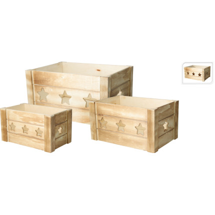 Cassetta in Legno Naturale con Stelle