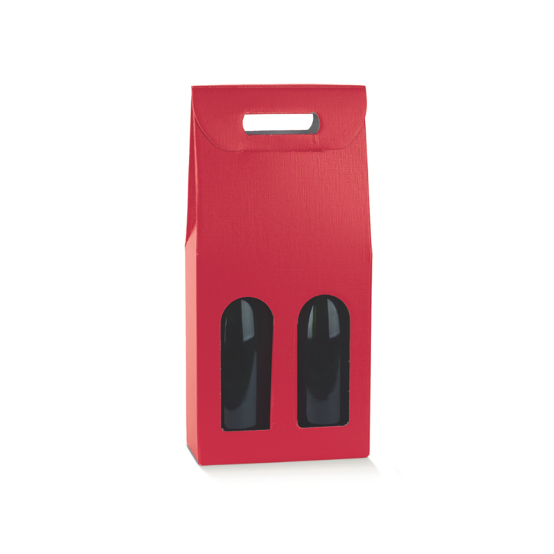 Scatola con Maniglia per Due Bottiglie rosso