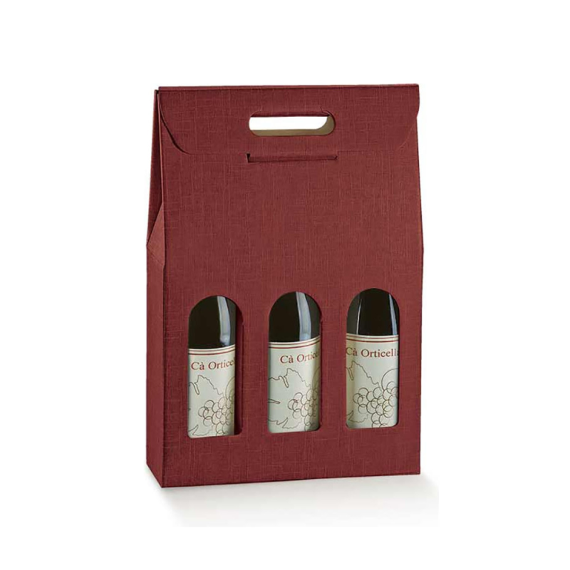 Scatola con Maniglia per Tre Bottiglie bordeaux