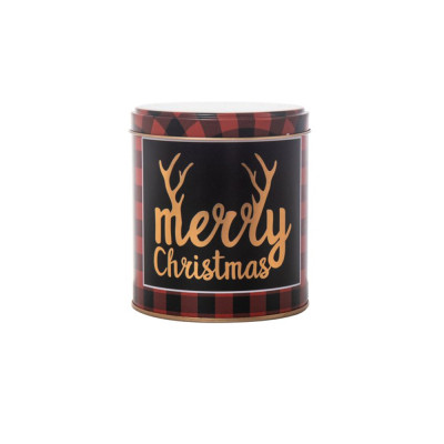 Scatola in Latta Merry Christmas Fantasia Scozzese Marrone 2