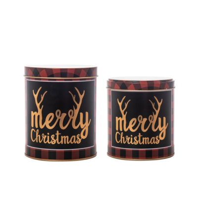 Scatola in Latta Merry Christmas Fantasia Scozzese Marrone