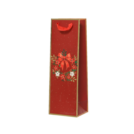 Sacchetto Porta Bottiglia in Carta con Fiocco Rosso Sacchetto Porta Bottiglia in Carta con Fiocco Rosso