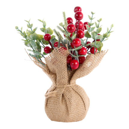 Sacchetto in Juta con Composizione Bacche 19cm