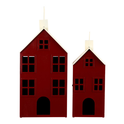 Lanterna a Forma di Casetta in Legno Rosso