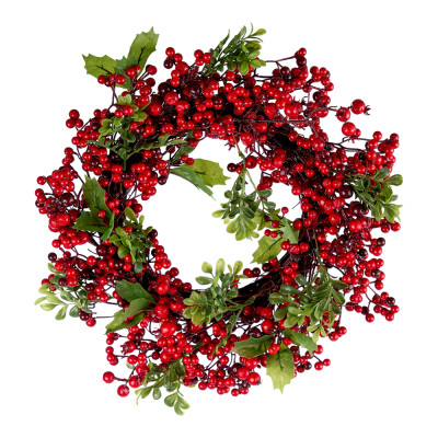Corona Natalizie con Bacche Rosse 40cm