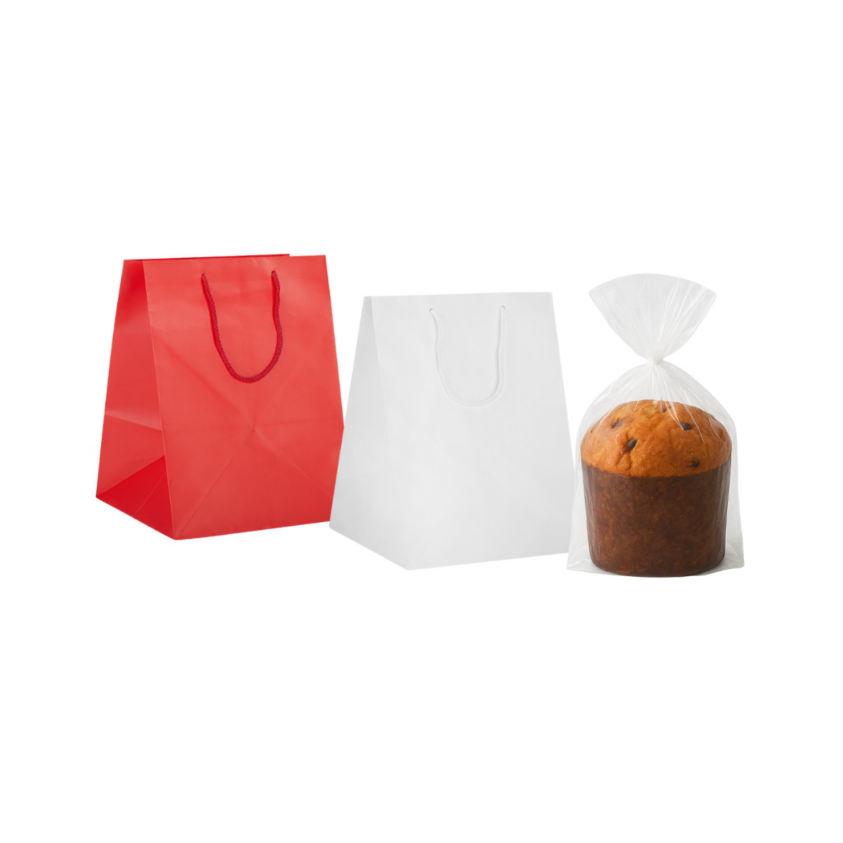 Buste Plastica Con Manici E Fondo In Cartone NEW LEADER – Ideali Per Asporto E Spesa (Bianco/Rosso, 25 Pezzi)