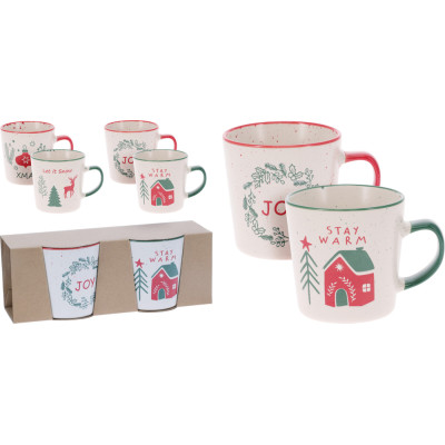Mug Puntinata in Ceramica Fantasia Natale (2 Pezzi)
