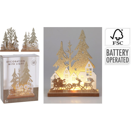 Paesaggio Natalizio in Legno con Led 15cm
