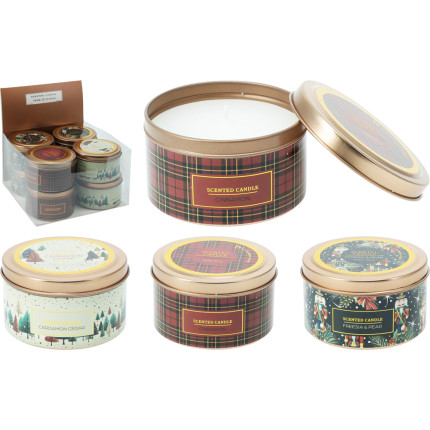 Candela in Barattolo di Latta Fantasia Natalizia 8cm