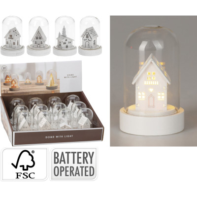 Cloche in Vetro con Casetta in Legno Led