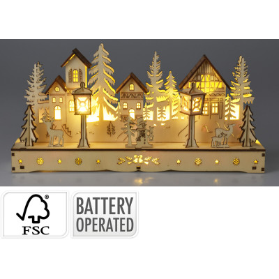 Paesaggio Natalizio in Legno Led
