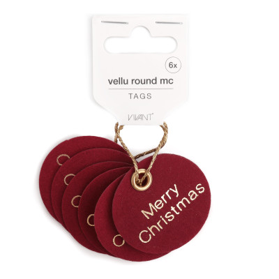 Tags Merry Christmas in Tessuto Rosso (6 Pezzi)