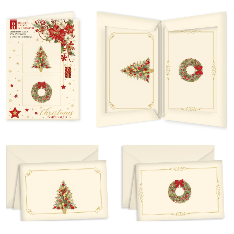 Cartoncini Doppi Albero e Ghirlanda (8 Pezzi)