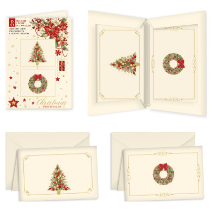 Cartoncini Doppi Albero e Ghirlanda (8 Pezzi) Cartoncini Doppi Albero e Ghirlanda (8 Pezzi)