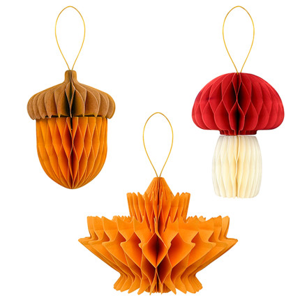 Pendenti Foglia Fungo Ghianda in Carta Plissé (3 Pezzi)