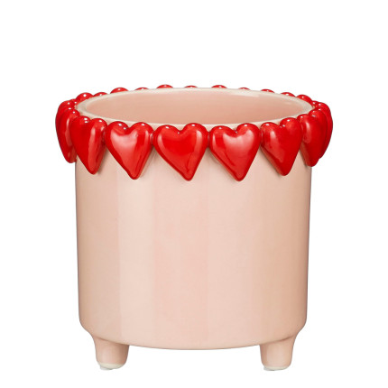 Vaso Rosa con Cuori Rossi