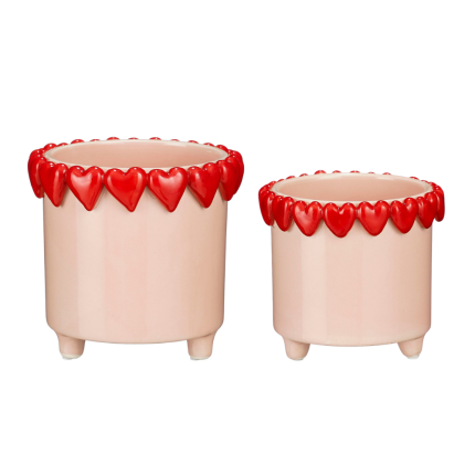 Vaso Rosa con Cuori Rossi