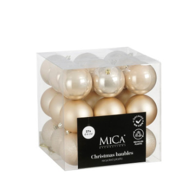 PALLINE PER ALBERO DI NATALE CREMA 8CM (27 PEZZI)