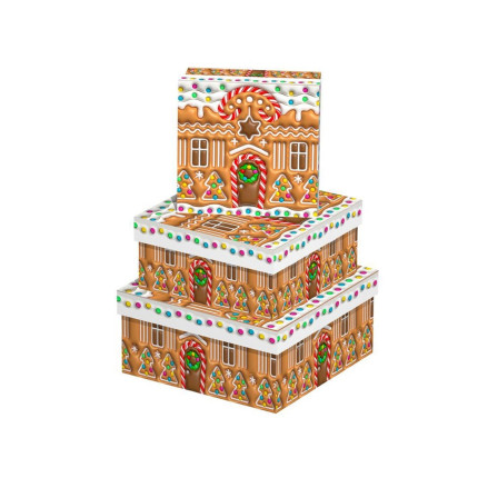 Set Scatole Quadrate Casetta di Marzapane (3 Pezzi)