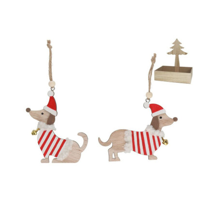 Cagnolino Natalizio In Legno Pendente