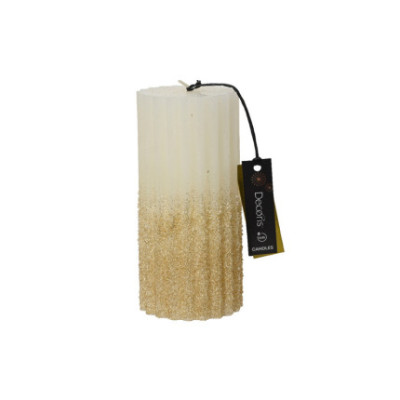 CANDELA PLISSETTATA BIANCA CON GLITTER ORO 15CM