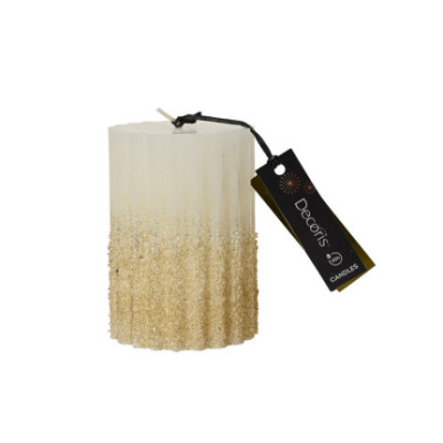 CANDELA PLISSETTATA BIANCA CON GLITTER ORO 10CM