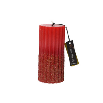 CANDELA PLISSETTATA CON GLITTER ROSSA 15CM