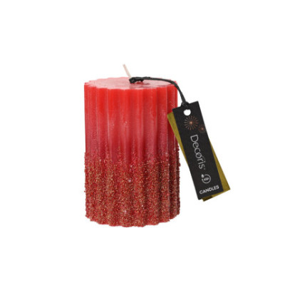 CANDELA PLISSETTATA CON GLITTER ROSSA 10CM