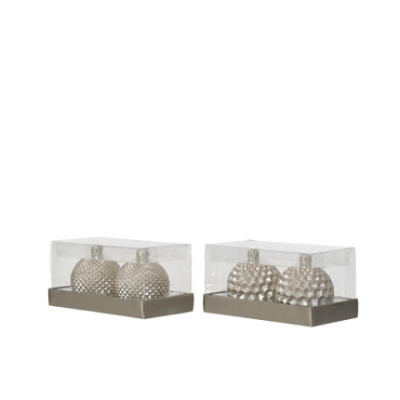 CANDELA A FORMA DI PALLINA CON GLITTER CHAMPAGNE (2 PEZZI)