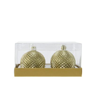 CANDELA A FORMA DI PALLINA CON GLITTER ORO (2 PEZZI)