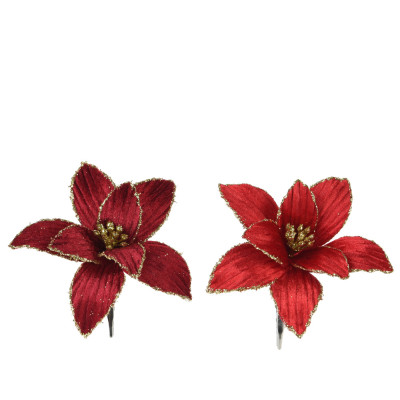 Clip Stella di Natale in Velluto Rosso Con Glitter