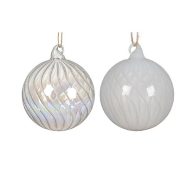 Sfera Striata in Vetro Bianco10cm