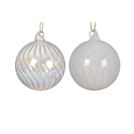 Sfera Striata in Vetro Bianco10cm