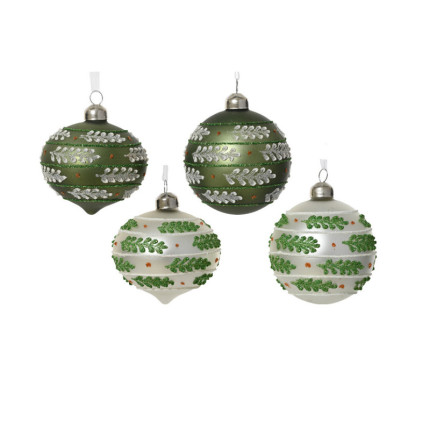 Sfera in Vetro Verde con Foglie 8cm