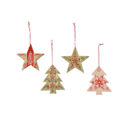 Pendenti Natalizi in Legno con Decoro Fiori (2 Pezzi)