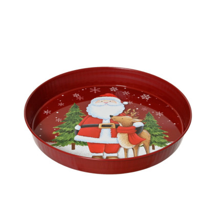 Vassoio Natalizio Rosso Con Babbo Natale 34cm