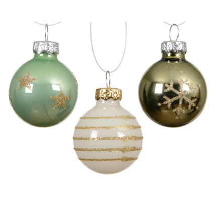 Palline in Vetro Fantasia Verde Panna 3cm (9 Pezzi)