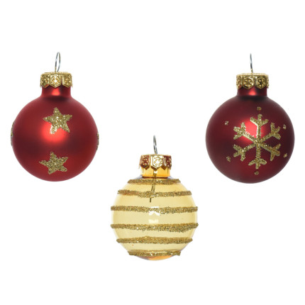 Palline in Vetro Fantasia Rosso Oro 3cm (9 Pezzi)