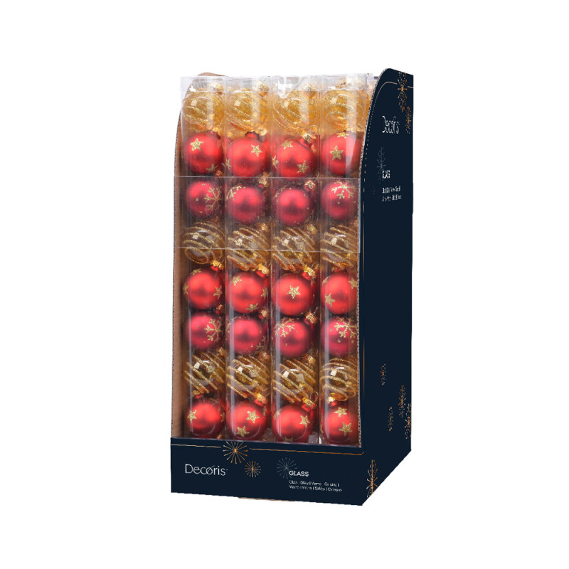 Palline in Vetro Fantasia Rosso Oro 3cm (9 Pezzi)